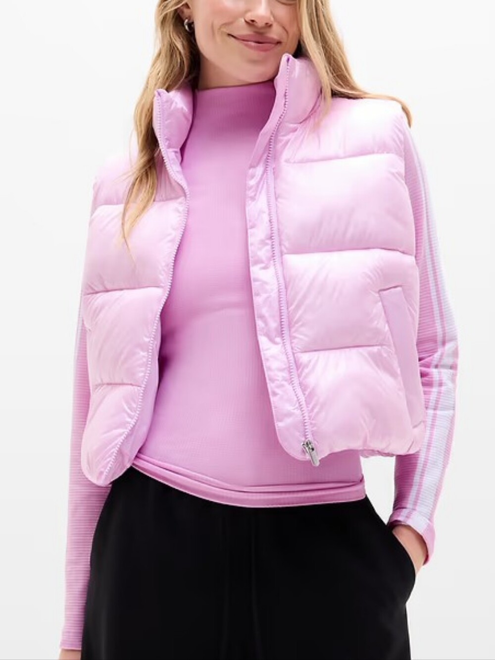 Athleta Pink Cropped Quilted Puffer Vest - Size L | Fall Winter